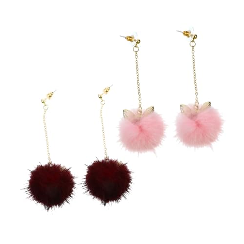 Healvian 2 Paare Fluffige Katzenohren Ohrhänger mit Plüschbommel Kettenlink Design Leichte Statement Ohrringe für Damen Mädchen Winter Schmuck Accessoires von Healvian
