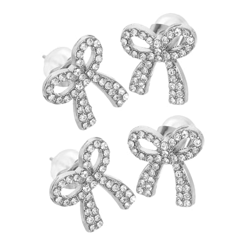 Healvian 2 Paare Funkelnde Schleifen ohrstecker Damen Ohrschmuck mit Strasssteinen Leichte Zinklegierung Modisch Elegant für Alltag und Besondere Anlässe Silberfarben Hautfreundlich von Healvian
