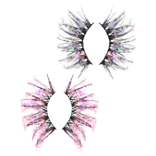 Healvian 2 Paare Glitzer Wimpern Luminous Eyelash Extensions Farbige Nachtlicht Kunstwimpern für Party Festival Make Up von Healvian