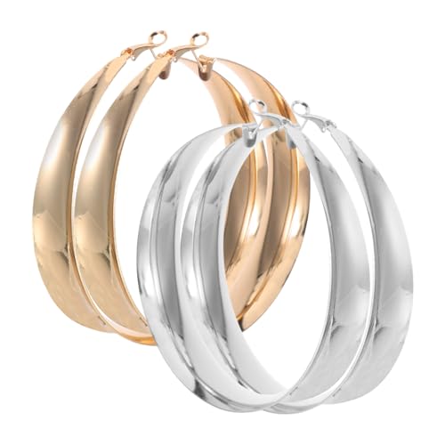 Healvian 2 Paare Große Geometrische Creolen Leicht Metallisch Modisch für Teenager Mädchen Damen Büro und Besondere Anlässe Stilvoll Auffälliger Ohrschmuck von Healvian