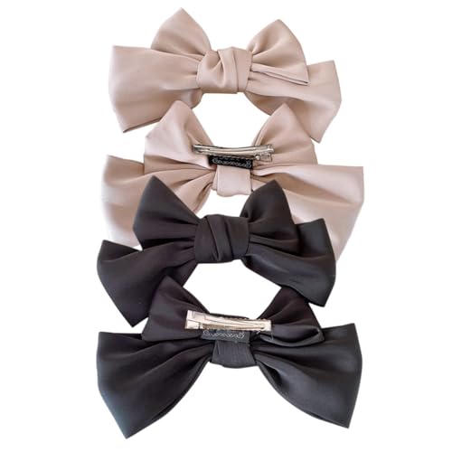 Healvian 2 Paare Haarschleifen Haarspangen für Damen Schleifen Haarclips in Hellbraun und Schwarz Haarklammern mit Großem Bogen für Alltag Party und Festlichkeiten von Healvian