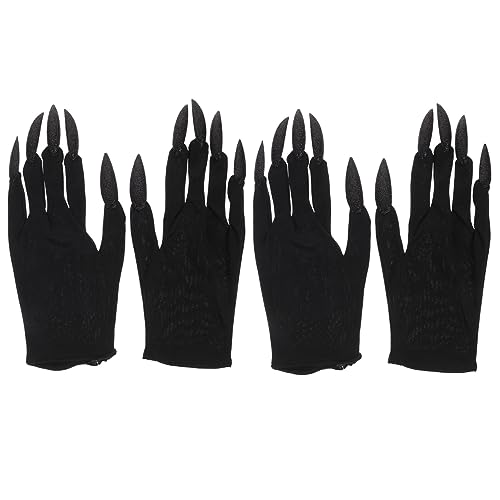 Healvian 2 Paare Halloween Cosplay Handschuhe mit Langen Nägeln Nagelhandschuhe für Karneval Kostümzubehör und Party Geeignet für Horror und Maskenbälle von Healvian
