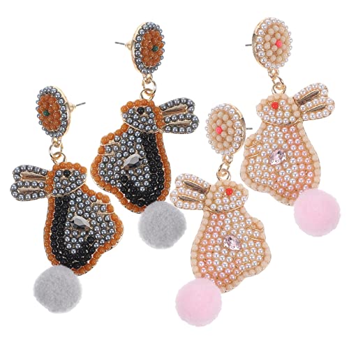Healvian 2 Paare Karikatur Rabbit Ohrringe Beaded Hänger für Frauen Frühling Schmuck Lustige Ohrringe für Teenager Schwarze Farben Tierdesign von Healvian