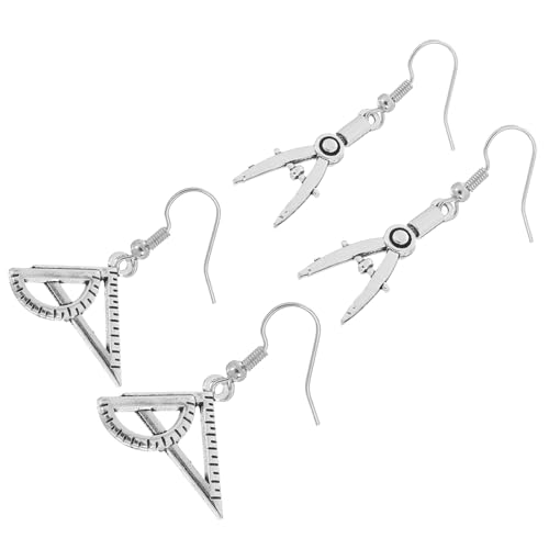 Healvian 2 Paare Kreative Architekten Ohrringe Kompass Dreieck Lineal Ohrhänger aus Legierung Damen Schmuck Modischer Ohrschmuck für Mädchen Alltag Party von Healvian