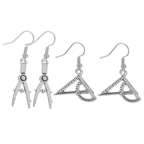 Healvian 2 Paare Kreative Architekten Ohrringe Rundzirkel Dreieck Lineal Anhänger Damen Ohrschmuck Modisch Einzigartig Geschenk Schmuck für Alltag und Party von Healvian