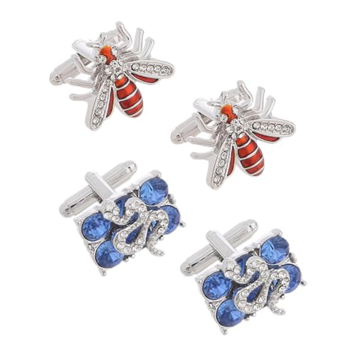 Healvian 2 Paare Manschettenknöpfe Herren Bienen und Schlangenmotiv Metall Cufflinks Business Hemd Accessoire Hochzeitsdeko Schmuckstücke für Anzug und Tuxedo von Healvian