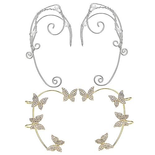 Healvian 2 Paare Ohrschmuck Ohr Schmetterling Ohr Cuff Clip Ohrringe Piercing Ohrclips für Damen für Partys und Anlässe von Healvian