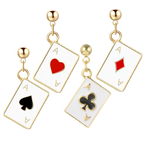 Healvian 2 Paare Poker Ohrstecker Damen Teiliges Spielkarten Ohrschmuck Herz Kreuz Rot Kleine Leichte Ohrringe für Alltag und Besondere Anlässe Langlebig und Modisch von Healvian