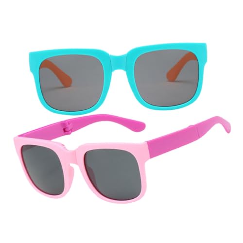 Healvian 2 Paare Sonnenbrillen Faltbar Modisch Uv Schutz Verstellbar für Mädchen Jungen Strand Freizeit Blau Grün Rosa Rahmen von Healvian