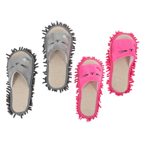 Healvian 2 Paare Waschbare Chenille Wischmopp hausschuhe Weiche Abnehmbare Reinigungspantoffeln für Zuhause Rutschfest Leise Schonend für Böden Cartoon design für Familie und von Healvian