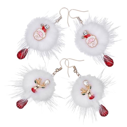 Healvian 2 Paare Weihnachts Ohrringe mit Santa Claus und Motiven Leichte Baumel Ohrringe mit Flauschigen Pompons Langlebige Festlicher Schmuck für Weihnachtsfeiern und Winterpartys von Healvian