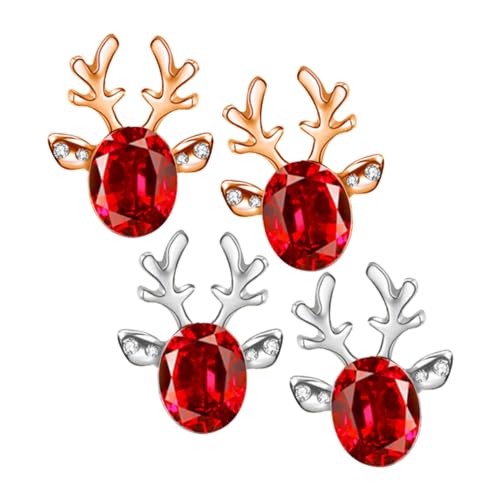 Healvian 2 Paare Weihnachts Ohrstecker Damen Geweih Ohrschmuck Glitzer Ohrhänger Stilvolle Ohrstecker für Festliche Anlässe Silber Rot Gold Großzügiges Design von Healvian