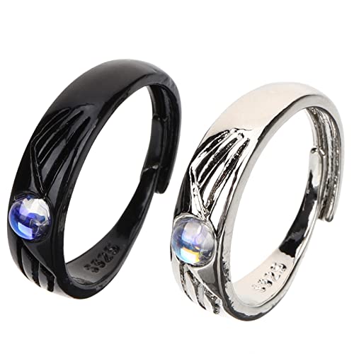 Healvian 2 Paare und Teufel Ringe für Verstellbare Versprechensringe mit Mondstein Romantischer Schmuck für Verabredungen und Partys Männer Frauen von Healvian