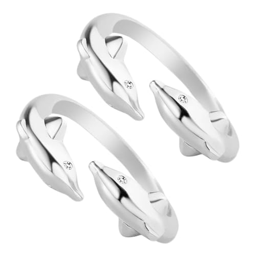Healvian 2 STÜCK Verstellbarer Delfin Offener Ring Damen Kupfer Schmuck Elegante Tiermotive Modering Freund Geschenk Alltag Party von Healvian