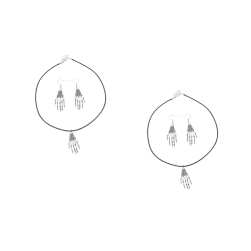 Healvian 2 Sätze Ohrring-Set Schmuck Vintage Halloween Anhänger Halskette Kostüm Klobige Retro-Knochenohrringe Halloween-Ohrringe Retro Ohrringe Knochen Silber von Healvian