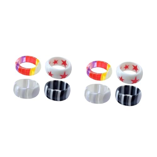 Healvian 2 Sätze Schichten Ring Resin Für Damen Verstellbarer Fingerring Mit Verschiedenen Designs Für Modeaccessoires Tägliche Outfits Einzigartiger Stilvoller Schmuck 4 Stück * 2 von Healvian