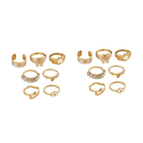 Healvian 2 Sätze Teiliges Offene Blütenringe Für Damen Verstellbare Fingerringe Mit Blumenmuster Schmuck Für Besondere Anlässe Hochzeiten Partys 7 Stück * 2 von Healvian