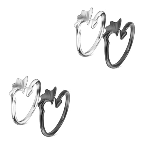 Healvian 2 Sätze Verstellbare Partner Ringe Legierung Einzigartige Versprechenringe Für Offene Matching Ringe Silber Und Schwarz Für Valentinstag Und Jubiläen 2 Stücke * 2 von Healvian