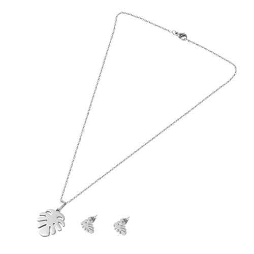 Healvian 2 Satz Ohrring -Set von Palmblatt Halskette Anhänger Verschleiß Dame Strand rostfrei Halskette aus Palmblättern Frauen Halskette frauen schmuck Silber von Healvian