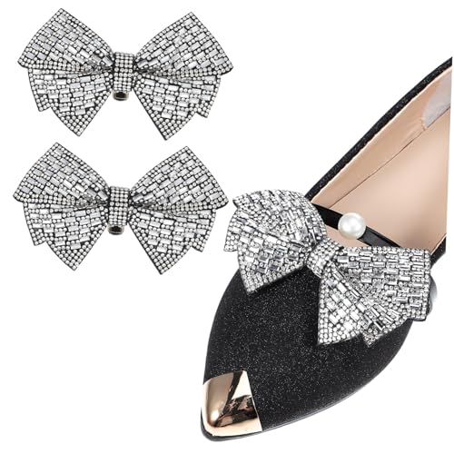 Healvian 2 Schuhclips mit Strass Schleifen Abnehmbare Schuhschmuck für Brautschuhe Flats und Pumps Vielseitig Einsetzbar für Damen High Heels Leicht und Einfach zu Befestigen von Healvian
