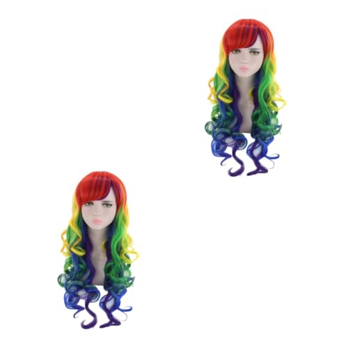 Healvian 2 Stck. Gradient Farbverlauf Lange Wellenförmige Lockige Perücke Damen Cosplay Party Hitzebeständig Synthetik Haarteil Styling Zubehör von Healvian