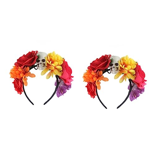 Healvian 2 Stck. Halloween Haarreif mit Schädel und Künstlichen Rosen Leichtes Party Haar Accessoire für Karneval Cosplay und Festliche Kostüme Komfortabel und Dekorativ von Healvian