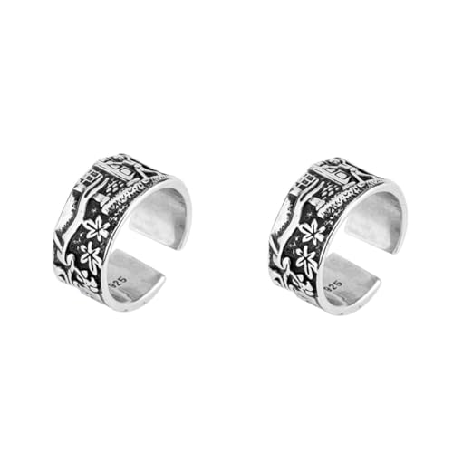 Healvian 2 Stck. Retro Ethnic Finger Ring mit Blumenmuster Verstellbarer Damenring für Festivals Einzigartiger Schmuck im Vintage Passend für Tägliche Outfits von Healvian