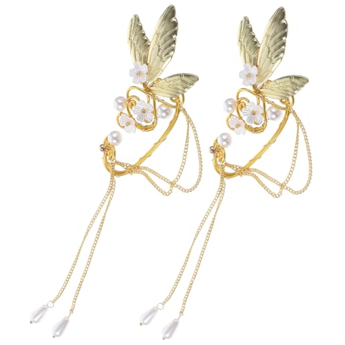 Healvian 2 Stck. Schmetterlingsflügel Ohrclips Damen Quasten Ohrringe Teiliges Leichte Langlebige Ohrringe Piercing Clip für Party Hochzeit und Alltag von Healvian