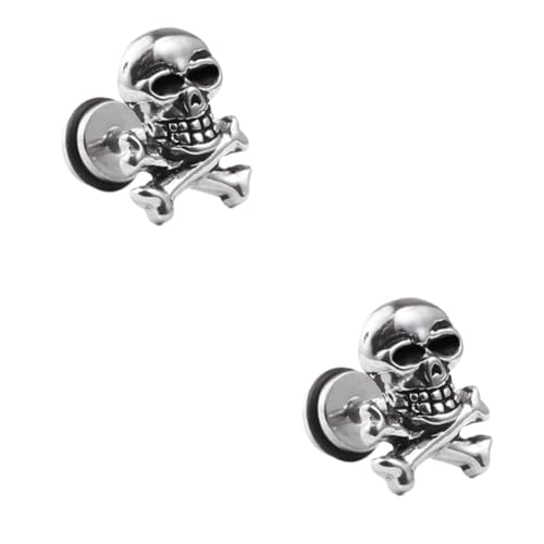 Healvian 2 Stck. Titanium Ohrstecker mit Kreativem Design Leichte Hautfreundliche Herren Damen Skull Ohrringe Persönlichkeitsschmuck Einzelner Ohrschmuck von Healvian