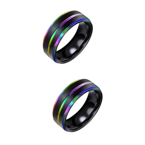 Healvian 2 Stck. Titanring für Männer Regenbogenring Titanstahl Doppelplattiert mit Rillen Modisches Handzubehör für Herren Hochwertiger Rostfreier Schmuck von Healvian