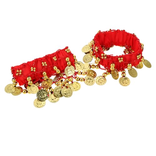 Healvian 2 Stück Bauchtanz Fußkettchen Damen mit Münzdekoration Verstellbare Rote Fußkette für Aufführung Party und Kostümzubehör Schmuck für Bauchtänzerinnen und Festliche Anlässe von Healvian