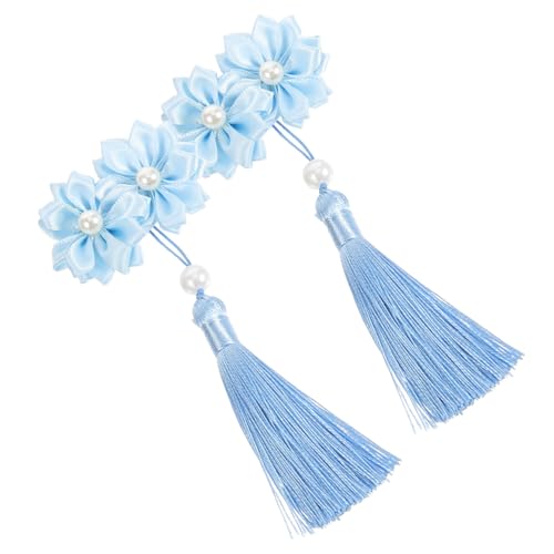 Healvian 2 Stück Blauer Blumen Haarclip mit Quaste Kleine Haarspangen für Mädchen Leichte Haarschmuck Accessoires für Alltag Party und Aufführung von Healvian