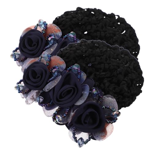 Healvian 2 Stück Blaues Haarnetz mit Blumen design Eleganter Haarnetz clip für Damen Leichter Haarhalter für Dutt für Büro Uniform und Alltagsschmuck von Healvian