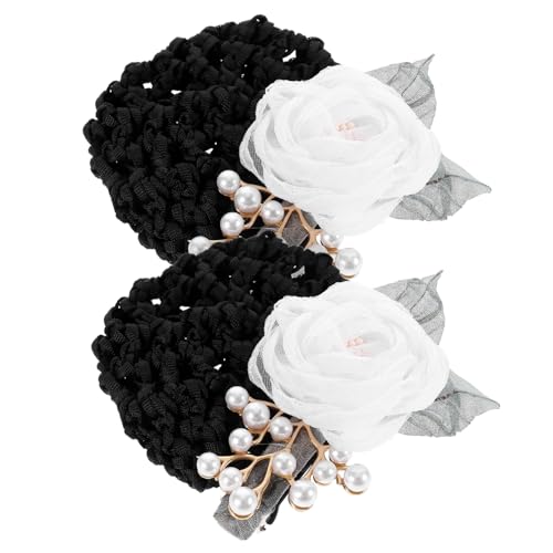 Healvian 2 Stück Blumen haarnetz für Damen Dekorativer Haarschmuck mit Grobem Netz Haarnetz für Dutt Elegante Haarklammer Geeignet für Arbeit Uniform Alltag und Festliche Anlässe von Healvian