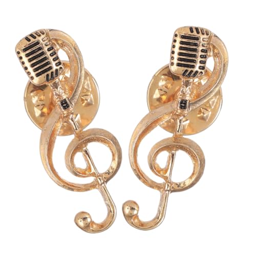 Healvian 2 Stück Broschen Musiknoten und Mikrofon Anstecker aus Metall für Musikliebhaber Damen und Herren Stilvolle Party Accessoires und Geschenkidee Goldfarbene Schmuck Pins von Healvian