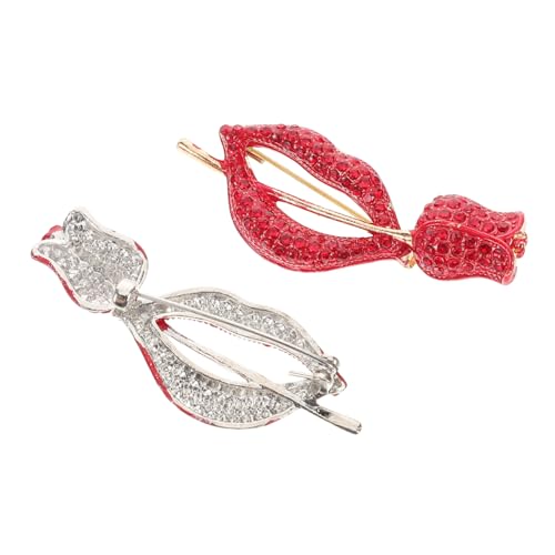 Healvian 2stücke Rote Lippen Brosche Mit Strass Und Valentinstagsnadel Schalnadel Blumenboutonniere-nadel Für Kleider Taschen Hüte Party-kleidungszubehör von Healvian