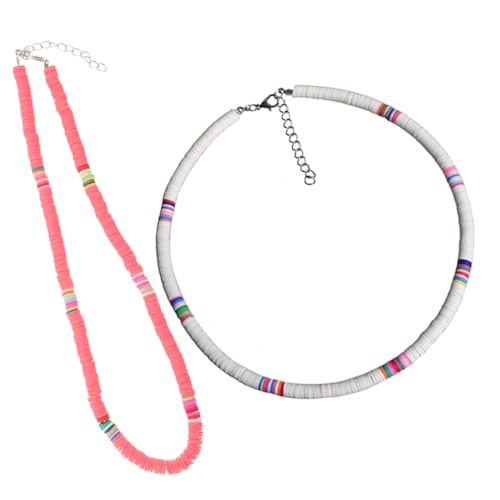 Healvian 2 Stück Bunte Damen Choker Kette Beaded Soft Clay Halskette Kurze Halskette für Frauen und Mädchen Strand Party Schmuck von Healvian