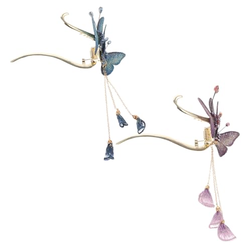 Healvian 2 Stück Butterfly Haarspangen Haarklammern mit Quasten für Damen Rutschfeste Clips und Blau für Besondere Anlässe und Täglichen Gebrauch von Healvian
