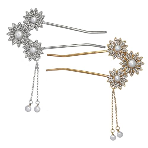 Healvian 2 Stück Chinesische Haarstäbe für Frauen Retro design mit Perlen Blumen und Quasten Stabile Haarnadeln für Duttfrisuren Sichere Legierung Stilvolle Haarschmuck accessoires von Healvian