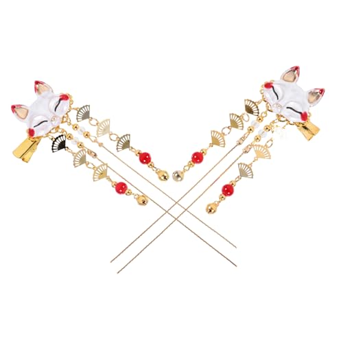 Healvian 2 Stück Chinesischer Haarschmuck Vintage Haarklammern mit Quasten Legierte Haarspangen mit Cartoon Maskenmotiv Langlebig und Glänzend Dekorativ für Frauen und Zufällige Farbe von Healvian