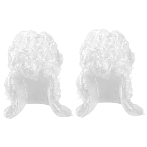Healvian 2 Stück Cosplay Judge Perücke Weiß für Karneval Halloween und Kostümpartys Professionelle Anwalts und Richter Wig Atmungsaktiv Leicht für Gesichtsformen Geeignet von Healvian