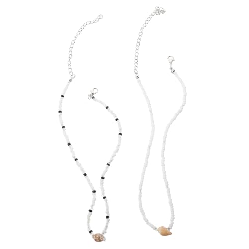 Healvian 2 Stück Damen Halsketten mit Muschel Anhänger Bunte Perlenkette Leicht Hautfreundlich Modischer Boho Schmuck für Frauen und Mädchen Geschenkidee für Geburtstag und Party von Healvian