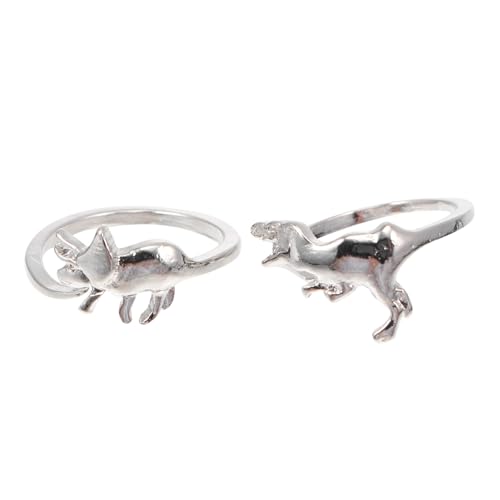 Healvian 2 Stück Dinosaurier-Ring Dinosaurier-Modellierring Ringschmuck Dinosaurier-Fingerring Hand-Finger-Schmuck schöner Dinosaurierring Handring Legierung Silber von Healvian