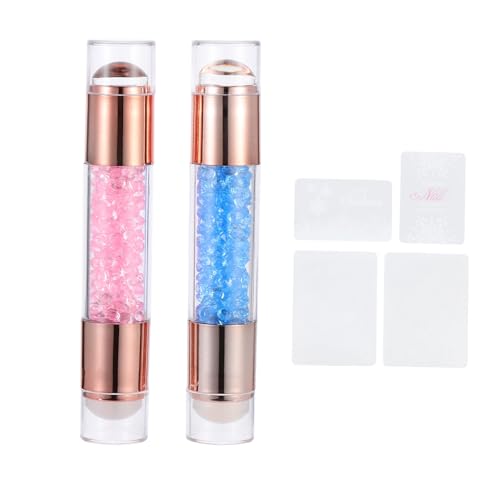 Healvian 2 Stück Dual Headed Nail Art Stamper Transparenter Elastischer Manicure Stempel in Blau und Rosa Nagel Stempel Tool für DIY Nageldesign Zuhause und Salon Einfach zu Verwenden für von Healvian