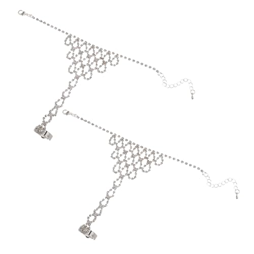 Healvian 2 Stück Elegantes Strass Handkettchen Set aus Langlebigem Kupfer mit Integriertem Fingerring Silberfarbenes Brautschmuck Armband für Hochzeit Party und Tanzaufführungen von Healvian