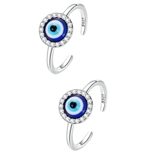 Healvian 2 Stück Evil Eye Offener Ring mit Verstellbar Modisches Accessoire für Damen Eleganter Blickfang für Outfit von Healvian
