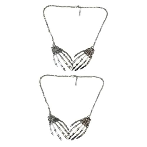 Healvian 2 Stück Exaggerierte Handknochen Halskette Damen Punk Schmuck Halloween Statement Kette Alloy Kurzstil für Party Alltag und Cosplay von Healvian