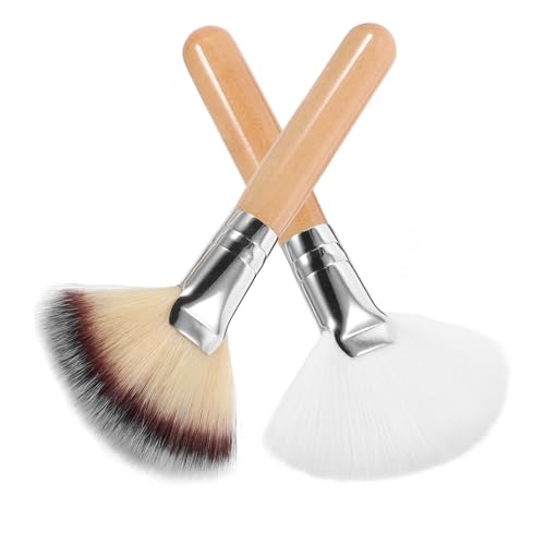 Healvian 2 Stück Fächerpinsel Teilig Gesichtspinsel mit Kurzem und Langem Griff Weiche Puder und Highlighting Pinsel für Blending Make Up Anwendung für Frauen und Make Up Profis von Healvian