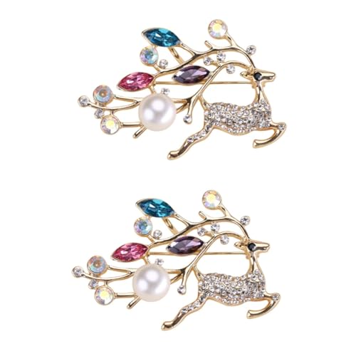 Healvian 2 Stück Fashionable Christmas Deer Brosche mit Perlen Damen Accessoires für Partys Hochzeiten Besondere Anlässe Roségoldene Brosche für Kleidung Taschen Schals von Healvian