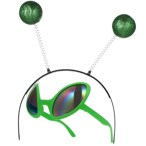 Healvian 2 Stück Festival Haarreif Teiliges Alien Brille und Grüner Haarreif Saucer Man Party Kostüm Zubehör für Erwachsene und Dekorativer Kopfschmuck für Karneval und Fasching von Healvian